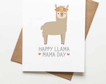 Carte de maman lama et alpaga, carte de fête des mères des enfants
