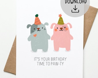 Digital Greeting Birthday Dog Card - Hand-Drawn Digital PDF