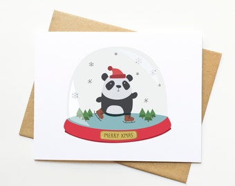 Panda Snow Globe Holiday Xmas Card