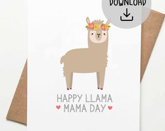 Mother's Day Llama Mama Card - Hand-Drawn Digital PDF