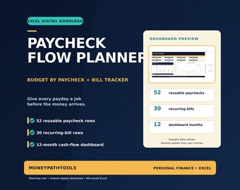 Paycheck Budget Spreadsheet: Bill Tracker and Cash Flow Planner (Excel Download)