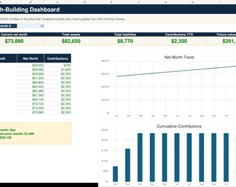 Wealth Building Excel Planner | Net Worth Tracker | Investment Contribution & Goal Spreadsheet | Personal Finance Dashboard
