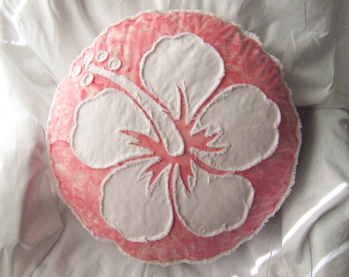 Hibiscus Flower Pillow in Pink Batik and White Denim Etsy