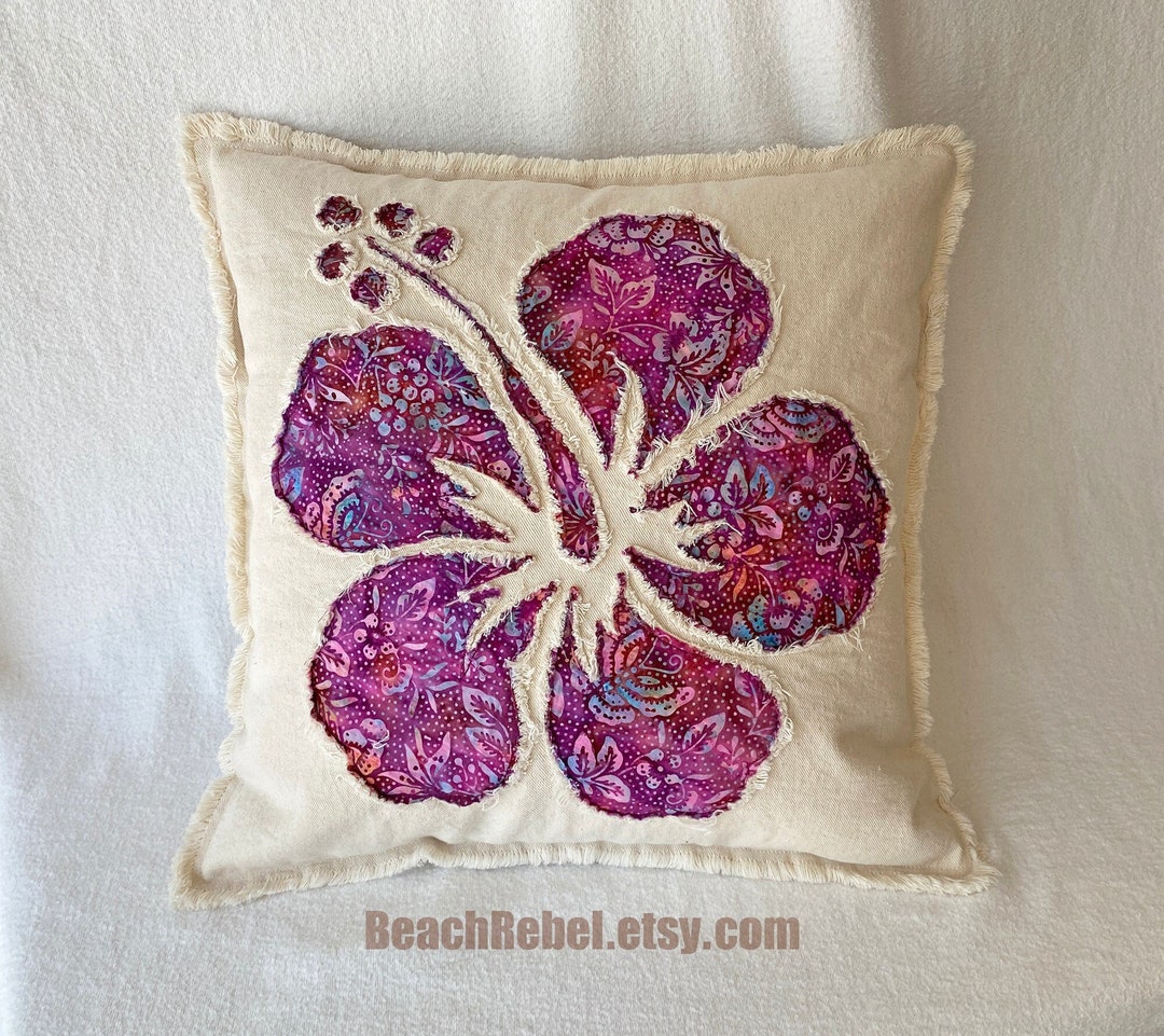 Hibiscus Flower Pillow Cover in Fuchsia Violet Batik and Etsy