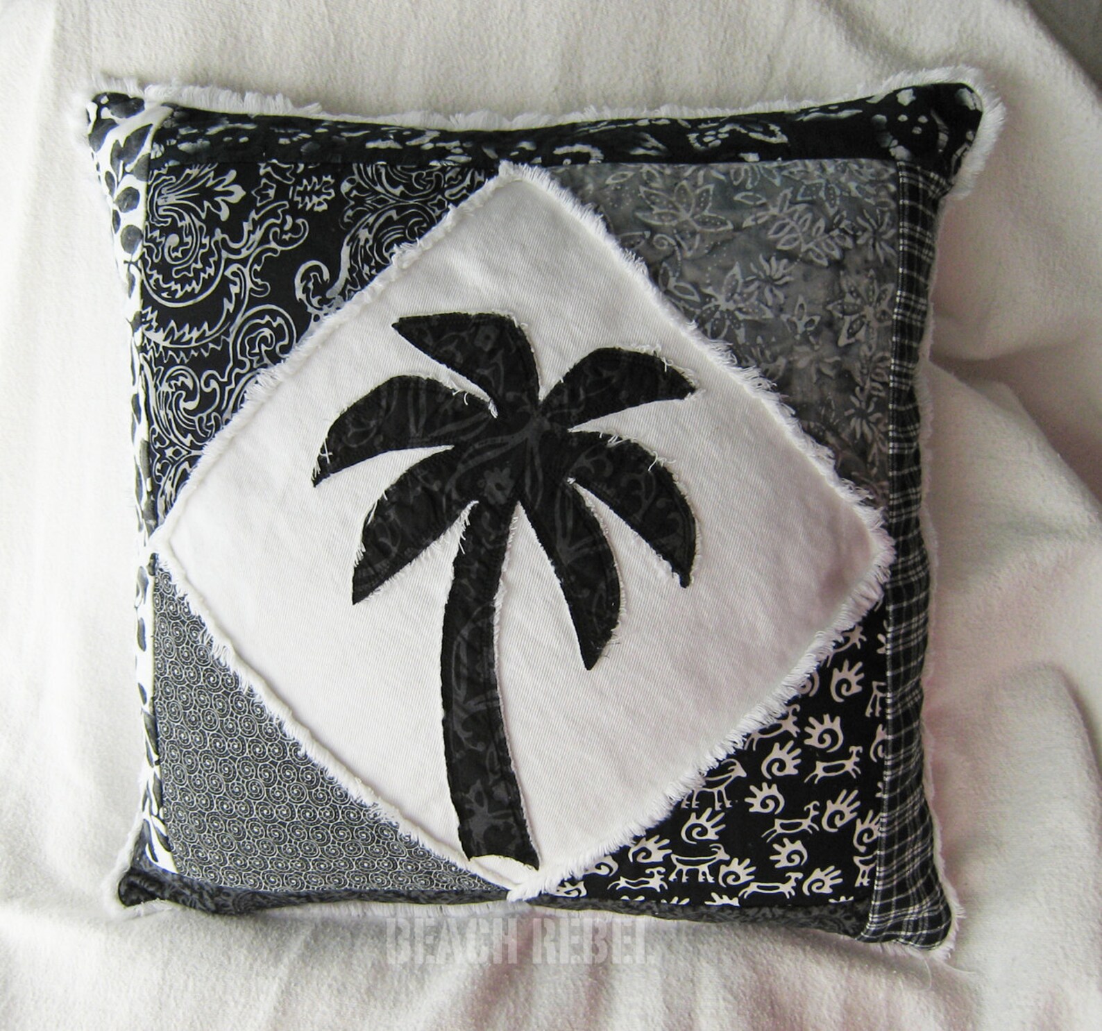 Palm Tree Boho Pillow Cover in Black and White Batiks and Etsy