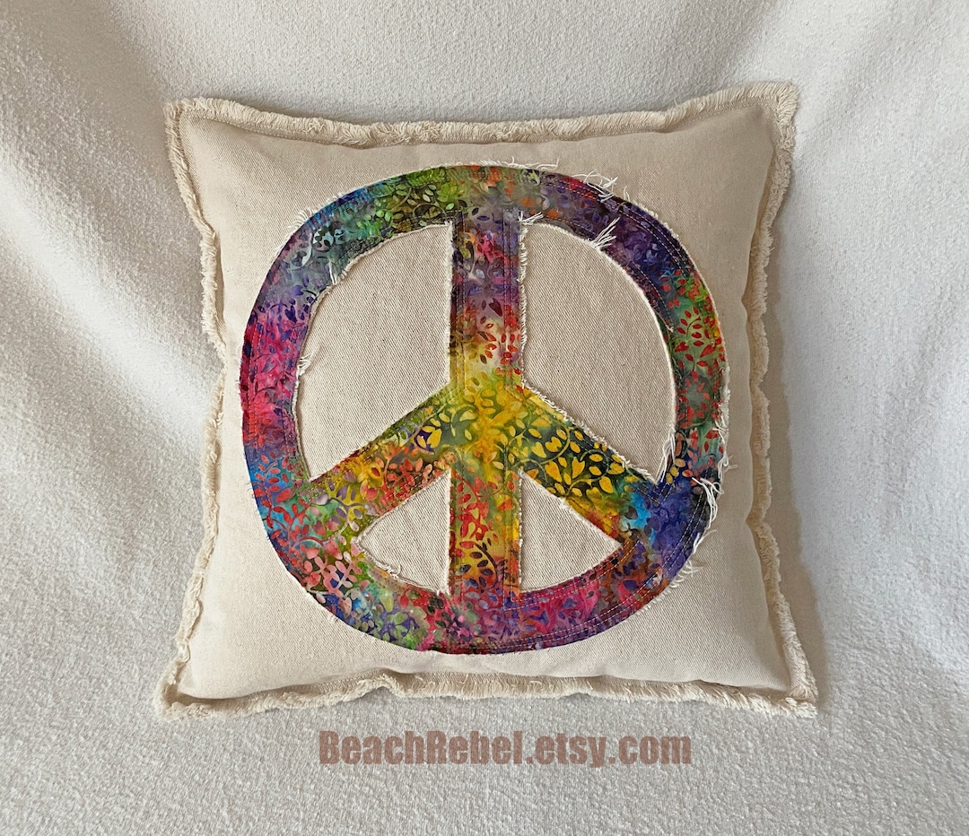 Peace Sign Pillow Cover With Multi Color Leaf Batik and Etsy