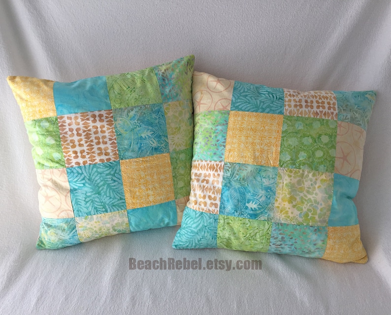 Rag quilt throw pastel batiks in soft aqua green yellow and ivory rag quilt 63x63 beachy shabby quilt