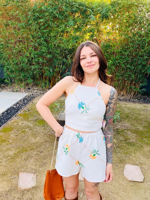 Embroidered Tablecloth Halter Top - Reclaimed Vintage Fabric View 3