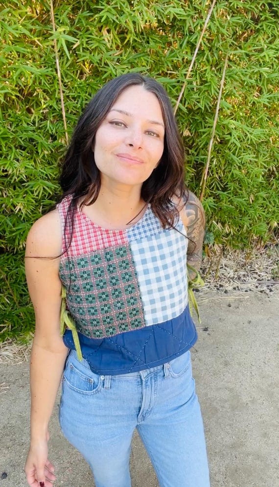 Small/Medium  1940’s Quilted Patchwork Side Tie T… - image 4