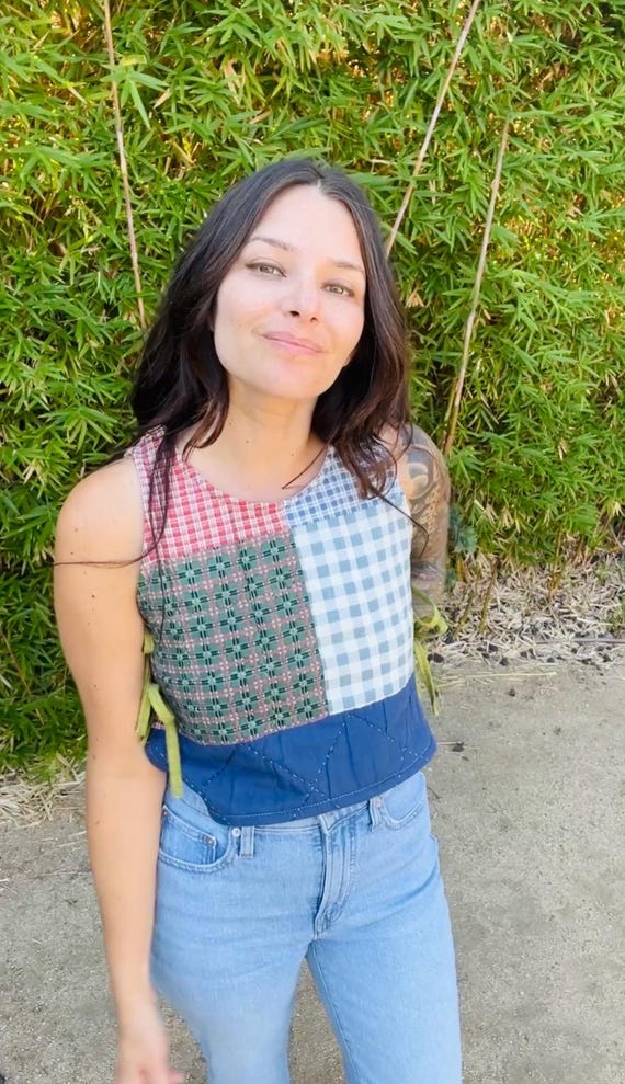 Small/Medium  1940’s Quilted Patchwork Side Tie T… - image 1