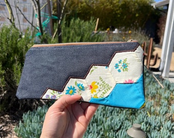 Handmade Upcycled Quilt Flower Coin Purse Wallet