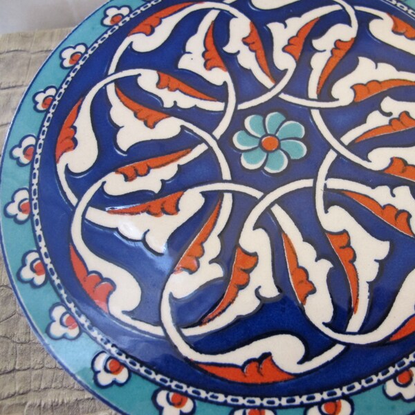 TURKISH TILE: Round Ceramic Tile from Turkey. Travel Voyager Home Decor. Traditional Turkish Art Ceramics. IZNIK Tiles. Eclectic Ethnic Home
