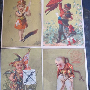 Tarjetas coleccionables victorianas. Anuncios publicitarios, papel efímero, tarjetas de colección. Cuatro tarjetas variadas. Aceite de queroseno, Paris Card Co. Boston.