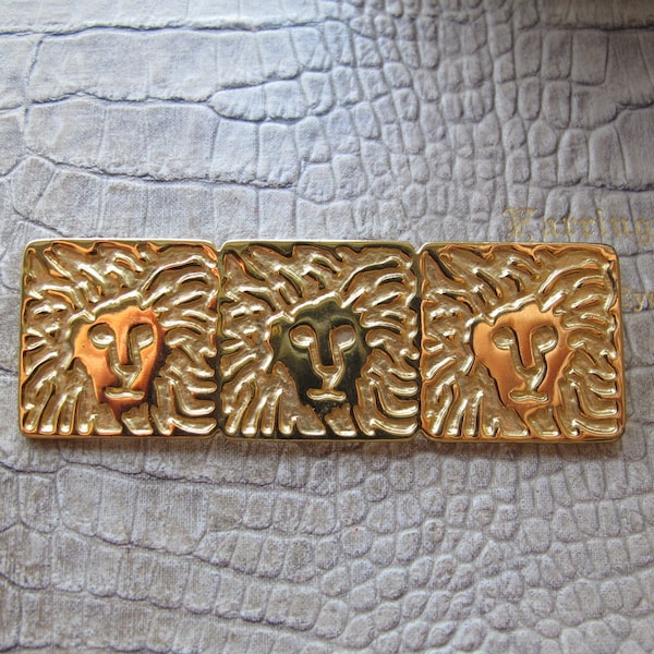 Anne Klein LION Logo Designer Brooch Pin, Gold Costume Fashion Jewelry, Anne Klein Fashion Iconic Lion Animal Head Cat Figural Brooch Pin