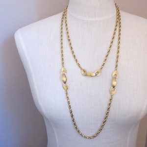Designer Long Gold Tone Station Chain, by MONET, Vintage Age Good Costume Fashion Chain Necklace, Signed Monet, Gold Classic Rope Chain