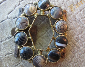 1800&#39;s Victorian Gemstone Scottish Pebble Agate Panel Buckle, Part, Supply, Design Element 19th C Banded Agate Jewelry Scotland Victorian