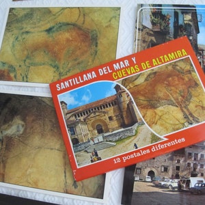 Santillana del Mar Y Cuevas de Altamira, 12 Vintage Postkarten im Ordner, Spanisch gedruckt, Spanien-Reise-Andenken-Postkarten, Höhle von Altamira