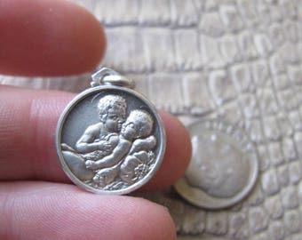 Italian Handcrafted (St John) w the Baby Jesus Medal, Pendant Charm of 925 Sterling Silver,Artisan signed & stamped 925. 16 MM NEW Baby Gift