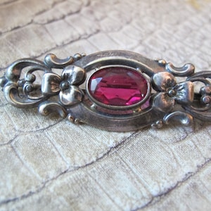 Schmidt & Staub 835 S Makers' Mark Art Nouveau Silver n Pink Red Paste Stone Floral Brooch Pin. Stamped SS835S Mark European Silver Jewelry