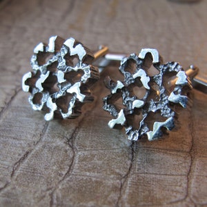 Brutalist Cufflinks in Silver Tone to White Metal, 1970's Era Style, Men's Cool MOD Modern Vintage Abstract Brutalist Cufflinks Cuff Links