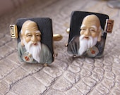 SWANK ASIAN Japanese Ceramic Glass Scholars, Wise Men Figural Cufflinks, Cuff Buttons. Asian Style Men 39 s Fashion Accessory, Japan Cufflinks