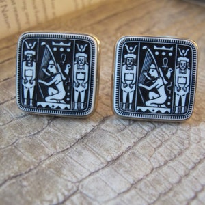 Egyptian Inspired Ancient Egypt Design Vintage Cufflinks Statement Size Large Cufflinks, Pharaoh, Ankh, Harp, Bird, Queen Hatshepsut Symbols