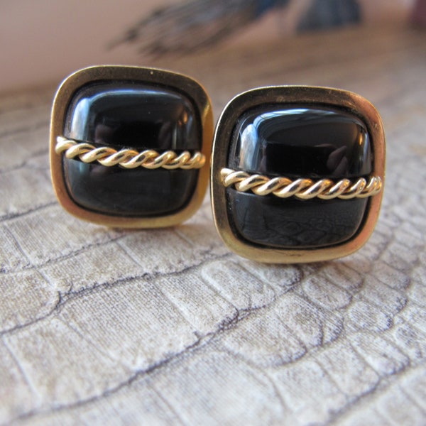 Designer Men's 14k Yellow Gold Black Onyx Cuff Links CuffLinks. Maker Signed "CELLINO" Stamp 14k Grooms Event Gift Onyx Dress Gent's Jewelry