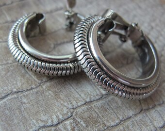 Napier Silver Lever Back Louvered Earrings Silver Openwork Hoop Earrings,