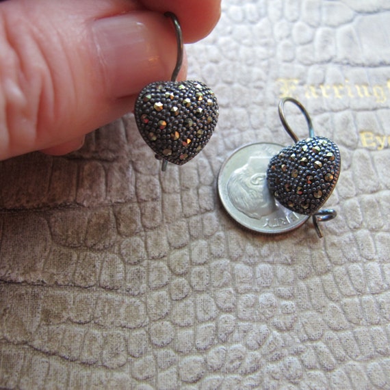 Marcasite Sterling 925 Small Heart Drop Earrings.… - image 2