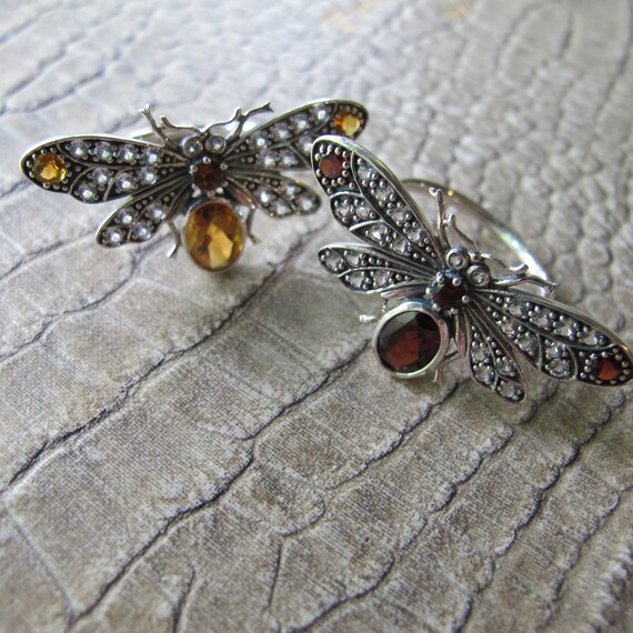 Gemstone Insect Sterling Silver Ring, Citrine Gem… - image 4