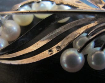 Mikimoto Cultured Pearl & Fine Silver Iconic 1950's Brooch