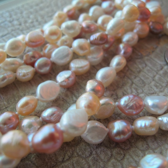 Pink, White, Beige Long Freshwater Pearl Bead Nec… - image 4