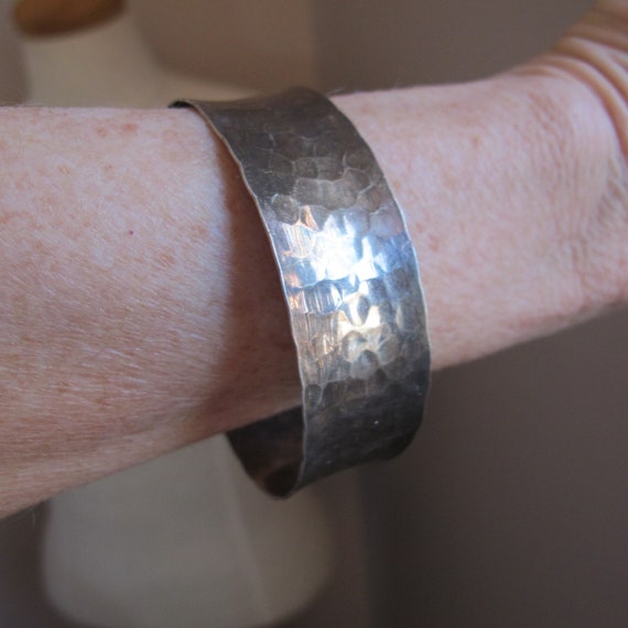 Sterling 925 Silver Hammered Texture Cuff Bracele… - image 5