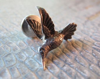 Hummingbird slipsnål i sterlingsilver, liten nål, trycknål, herrslipsnål, vintage