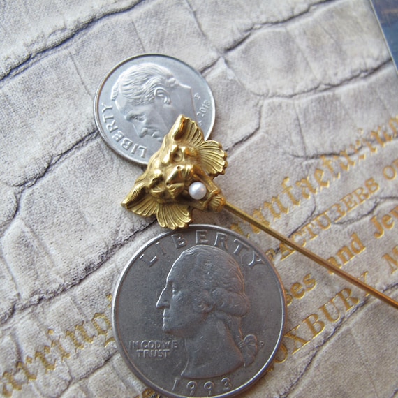 14k Yellow Gold LION w Pearl Victorian Stickpin, … - image 8