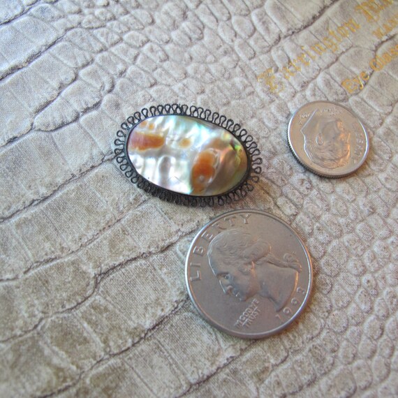 Blister Shell Pearl MOP Sterling Silver Lace Pin,… - image 4