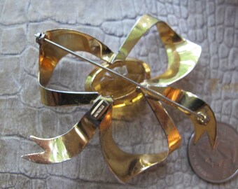 Broche Trèfle Antique En Vermeil Et Citrine - Ancienne - Bijou Vintage