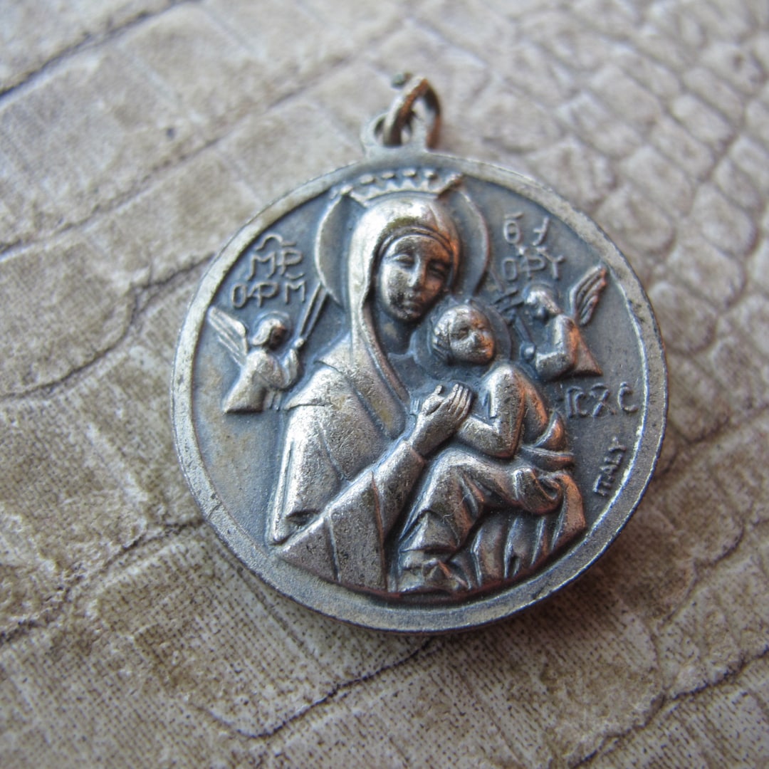 Italian Silver Tone Madonna With Christ Child Medal Pendant, Stamped ...