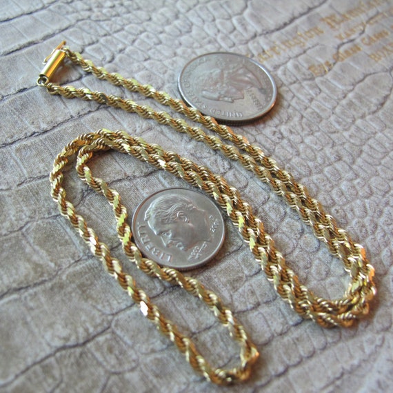 18k Yellow Gold Rope Chain Necklace, Vintage, Sta… - image 5