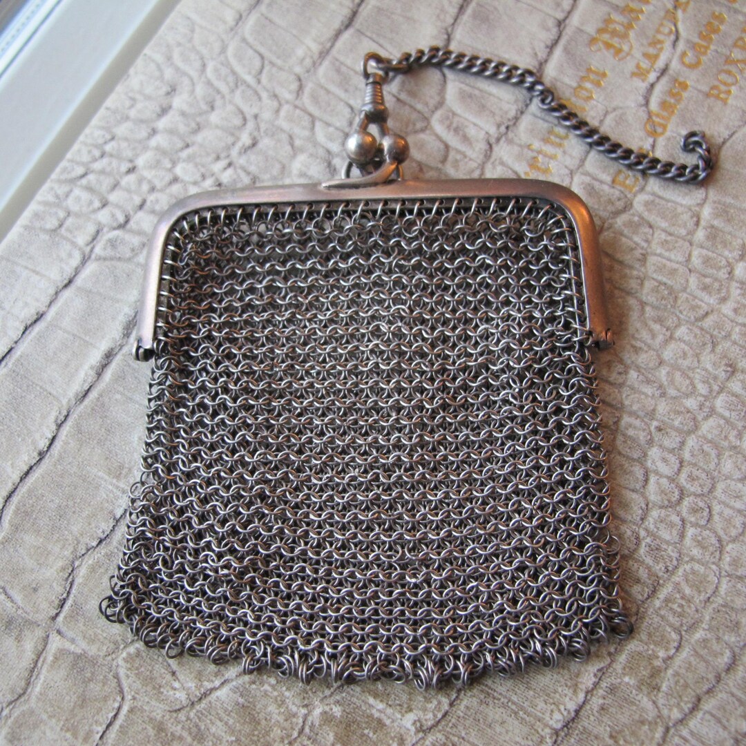 Antique 800 Silver Mesh Change Coin Purse, Chatelain Mesh Bag