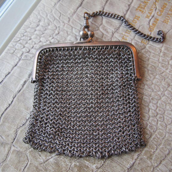 Antique 800 Silver Mesh Change Coin Purse, Chatelain Mesh Bag