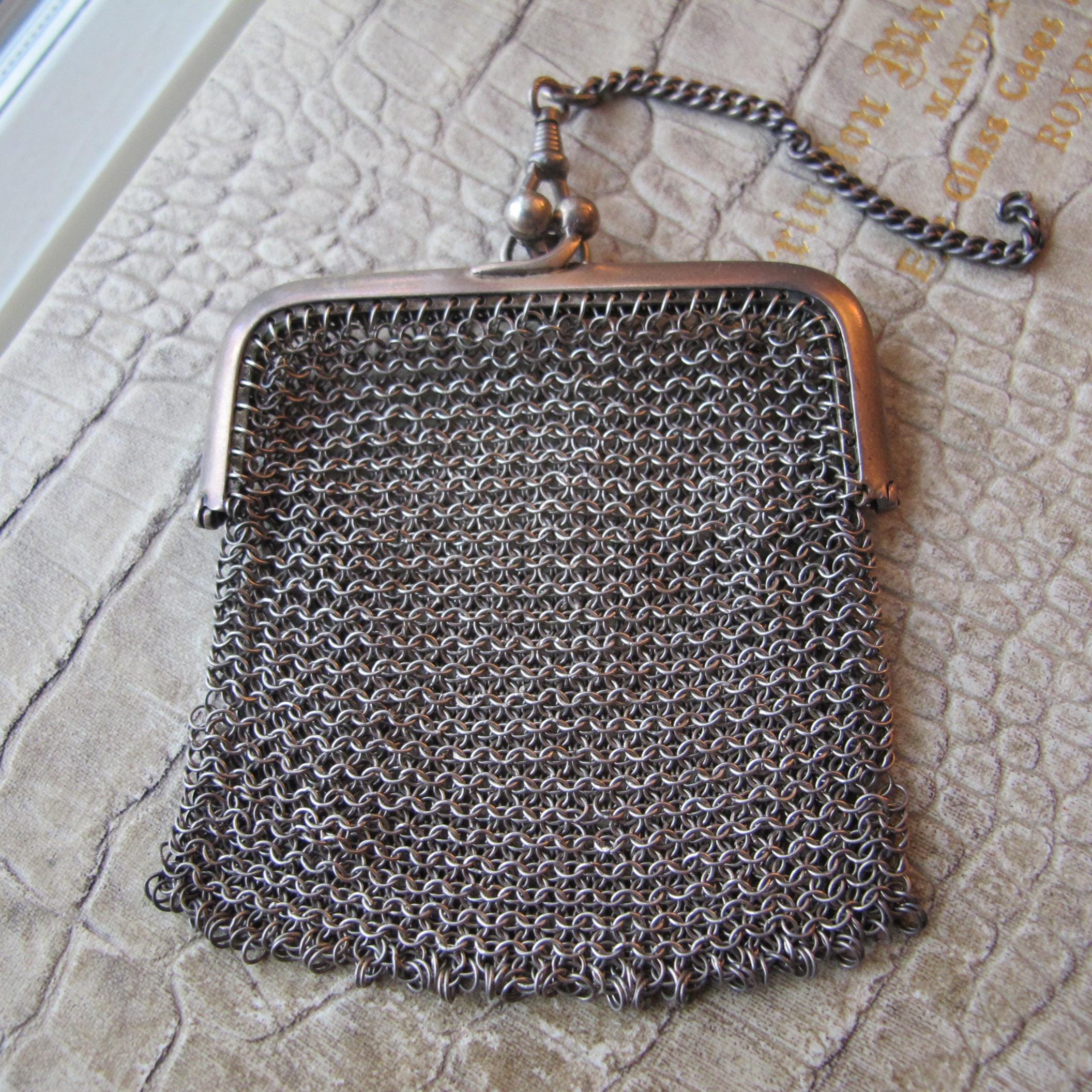 Antique 800 Silver Mesh Change Coin Purse, Chatelain Mesh Bag