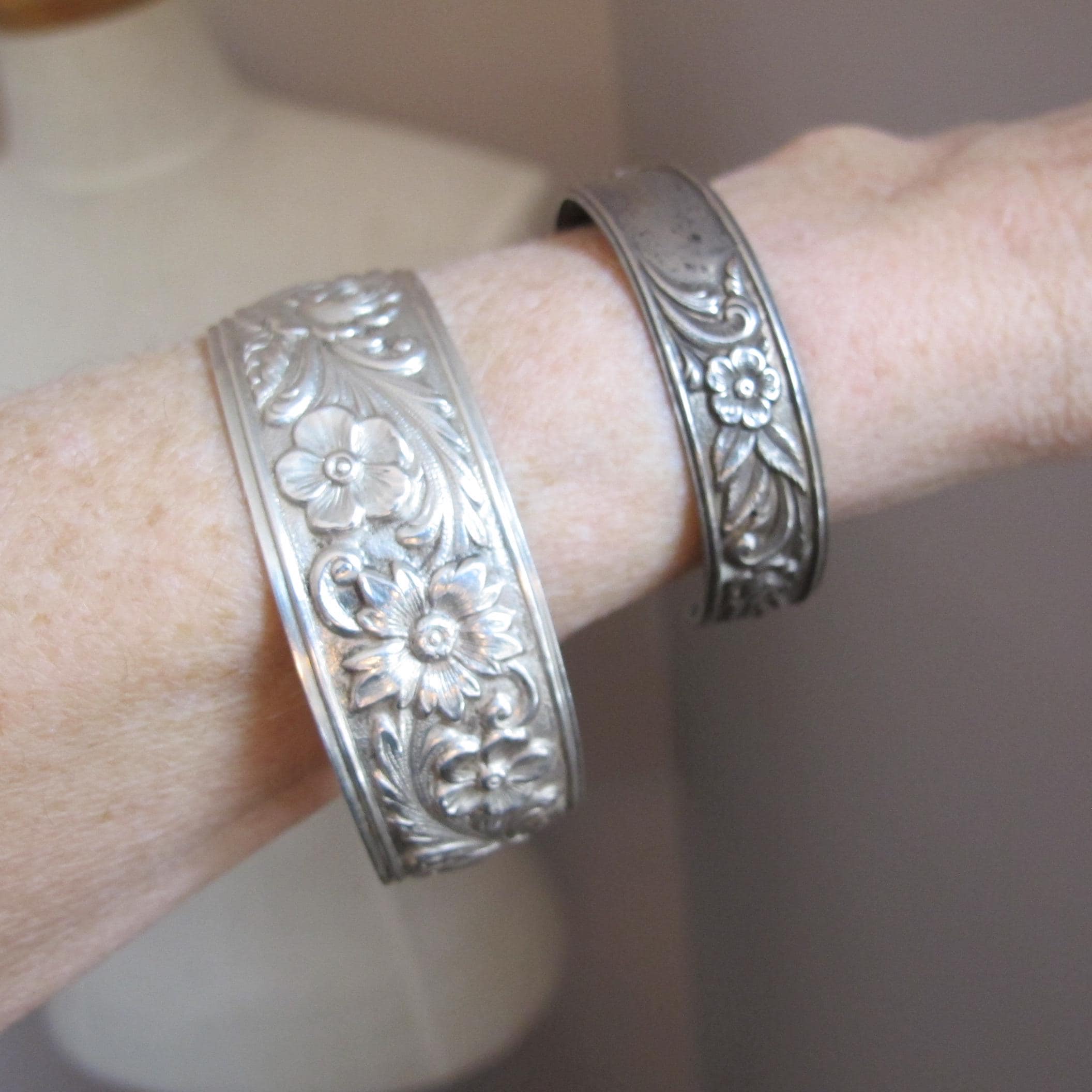 S Kirk & Son Sterling Silver Repousse Cuff Bracelet 60's Vintage