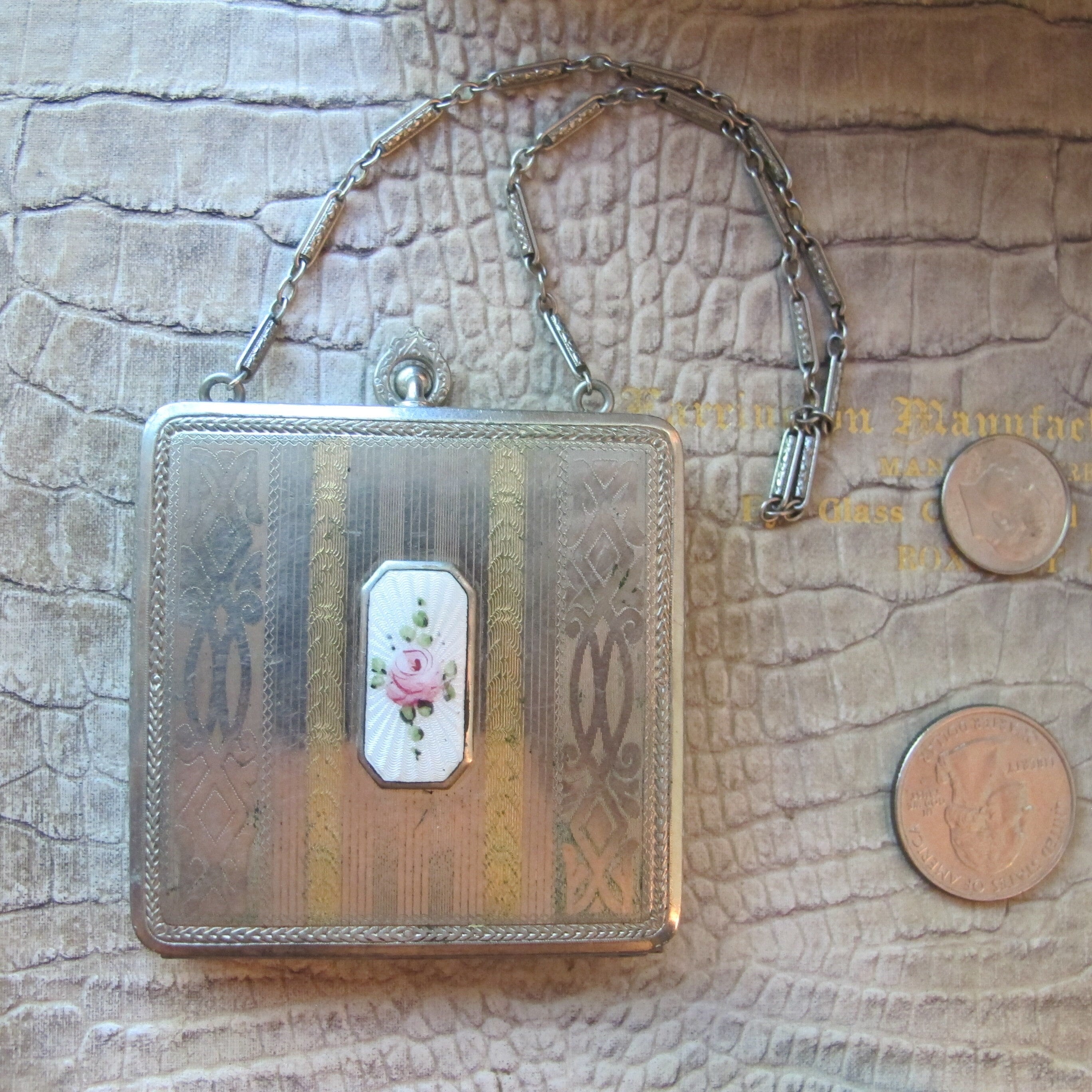 Finberg Fmco Mfg Whoopee Handle Powder Vanity Case Compact, 1920's