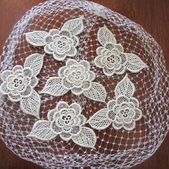 Cream Beige Netting Lace Flower Head Fashion. Handmad… Gem