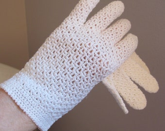Hand Crocheted Lady's Girl's Women's Italian Gloves, Made in Florence Italy, Cream Hand Crochet Stretch by Stitch Grandoe Designer Gloves