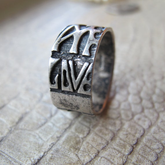 Faith, LOVE & Hope Wide Sterling Silver Band Ring… - image 2