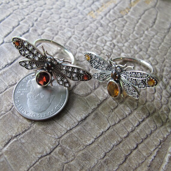 Gemstone Insect Sterling Silver Ring, Citrine Gem… - image 5