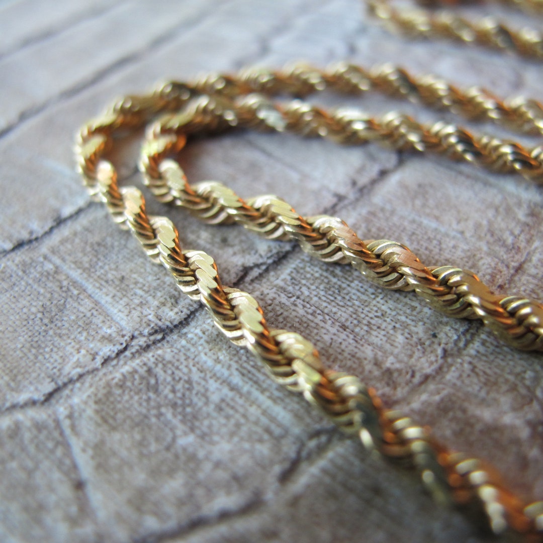 18k Yellow Gold Rope Chain Necklace, Vintage, Stamped 18k Clasp, 18 IN