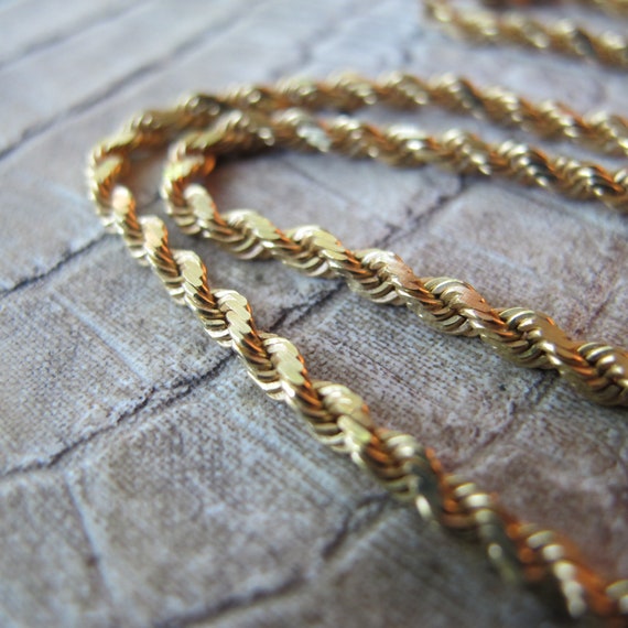 18k Yellow Gold Rope Chain Necklace, Vintage, Sta… - image 1